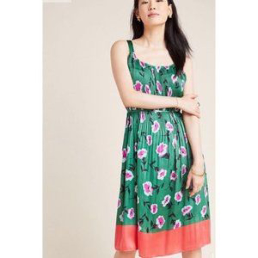Anthropologie Floral Pleated "Mireille" Midi Dress